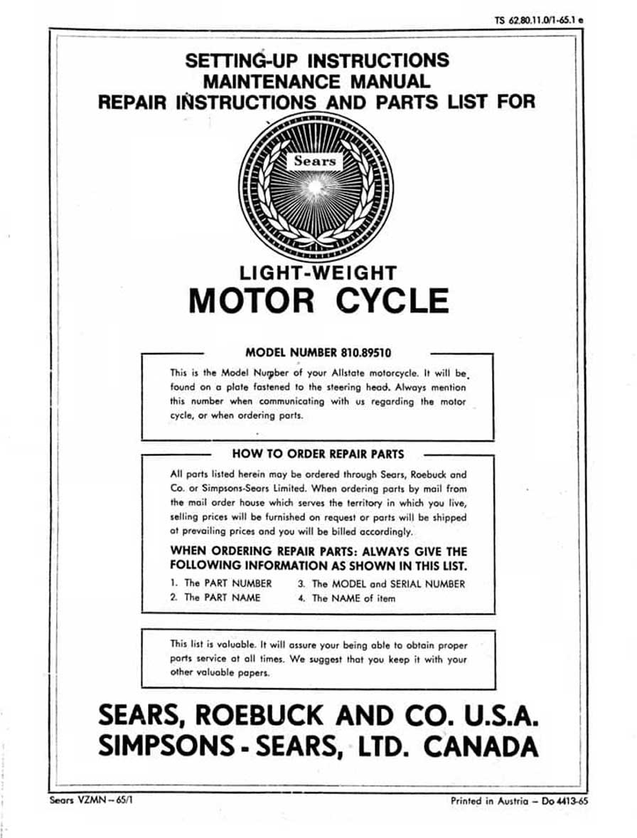 Sears Sabre Setting-Up, Maintenance, Repair and Parts List Manual